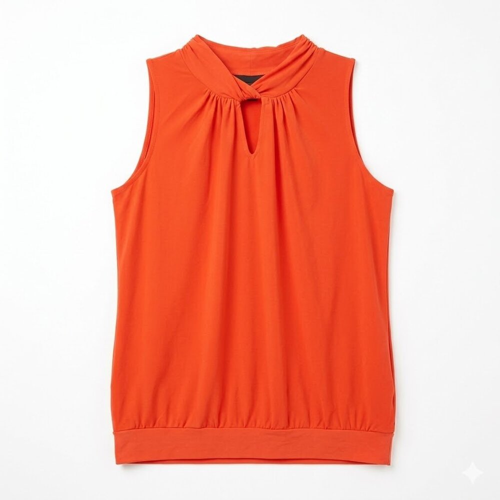 Worthington Sleeveless Orange Top Size L Bold Keyhole Career Wear Blouse